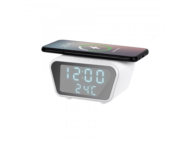 Ψηφιακό Ρολόι-Ξυπνητήρι Με Ασύρματο Φορτιστή REBEL Λευκό