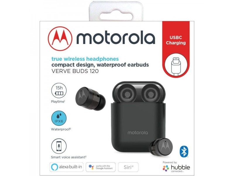 Motorola VERVE BUDS 120 Black True wireless αδιάβροχα ασύρματα Bluetooth ακουστικά φόρτιση με USB Type-C
