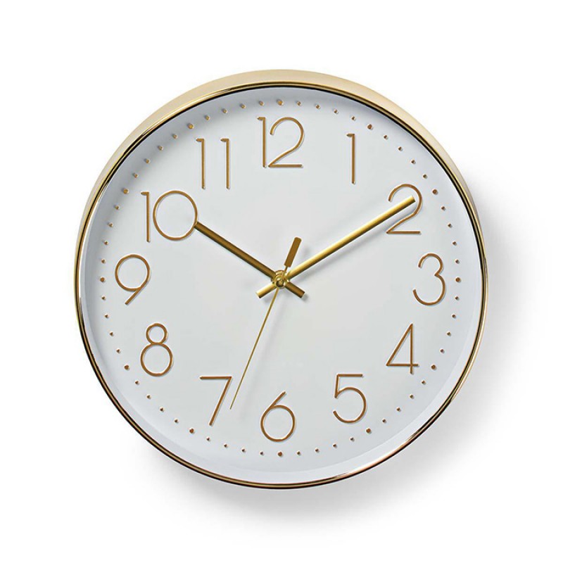 NEDIS CLWA015PC30GD Ρολόι Τοίχου Με Μεγάλους Αριθμούς Σε Λευκό & Χρυσό Χρώμα