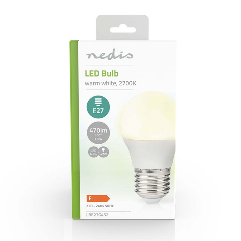 NEDIS LBE27G452 LED Λάμπα Ε27,G45,4,9W Θερμό Λευκό Φώς & 470 Lumen