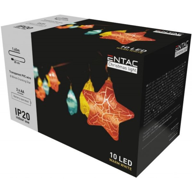 Entac Χριστουγεννιάτικα Εσωτερικά 10 LED Ραγισμένα Αστέρια Θερμό 1,65μ Μπαταρίας