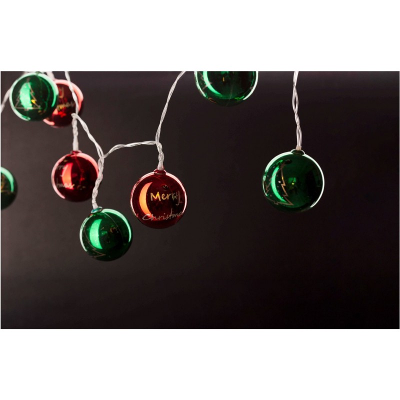 Entac Χριστουγεννιάτικα Εσωτερικά Χρωματιστές Μπάλες 55mm 10 LED Θερμό 1,65μ Μπαταρίας