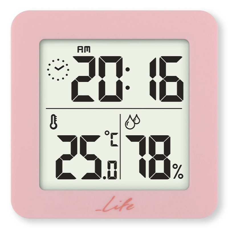 LIFE PRINCESS Ψηφιακό Θερμόμετρο & Υγρόμετρο Εσωτερικού Χώρου Με Ρολόι Σε Ρόζ Χρώμα
