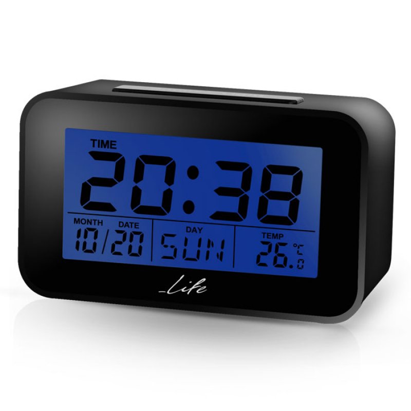 Ψηφιακό ρολόι / ξυπνητήρι με οθόνη LCD, θερμόμετρο εσωτερικού χώρου και ημερολόγιο. 