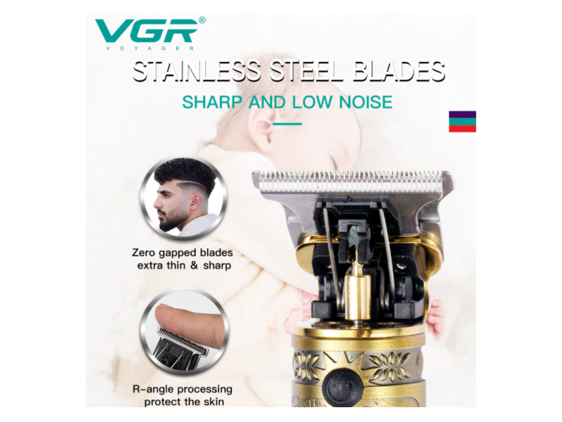  Eπαναφορτιζόμενη κουρευτική - ξυριστική μηχανή και trimmer με LED ένδειξη χρυσού χρώματος VGR V-091