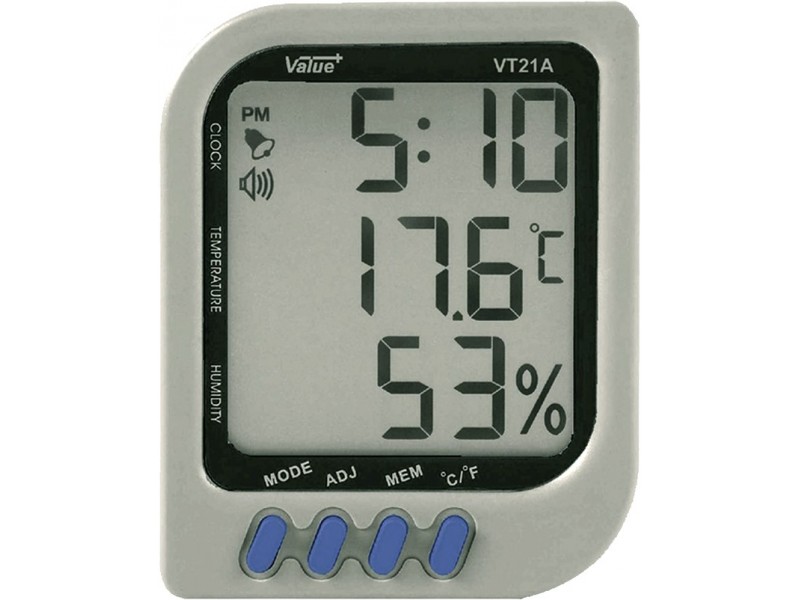 Ψηφιακό Θερμόμετρο Υγρόμετρο Με Ένδειξη Ώρας VT-21A